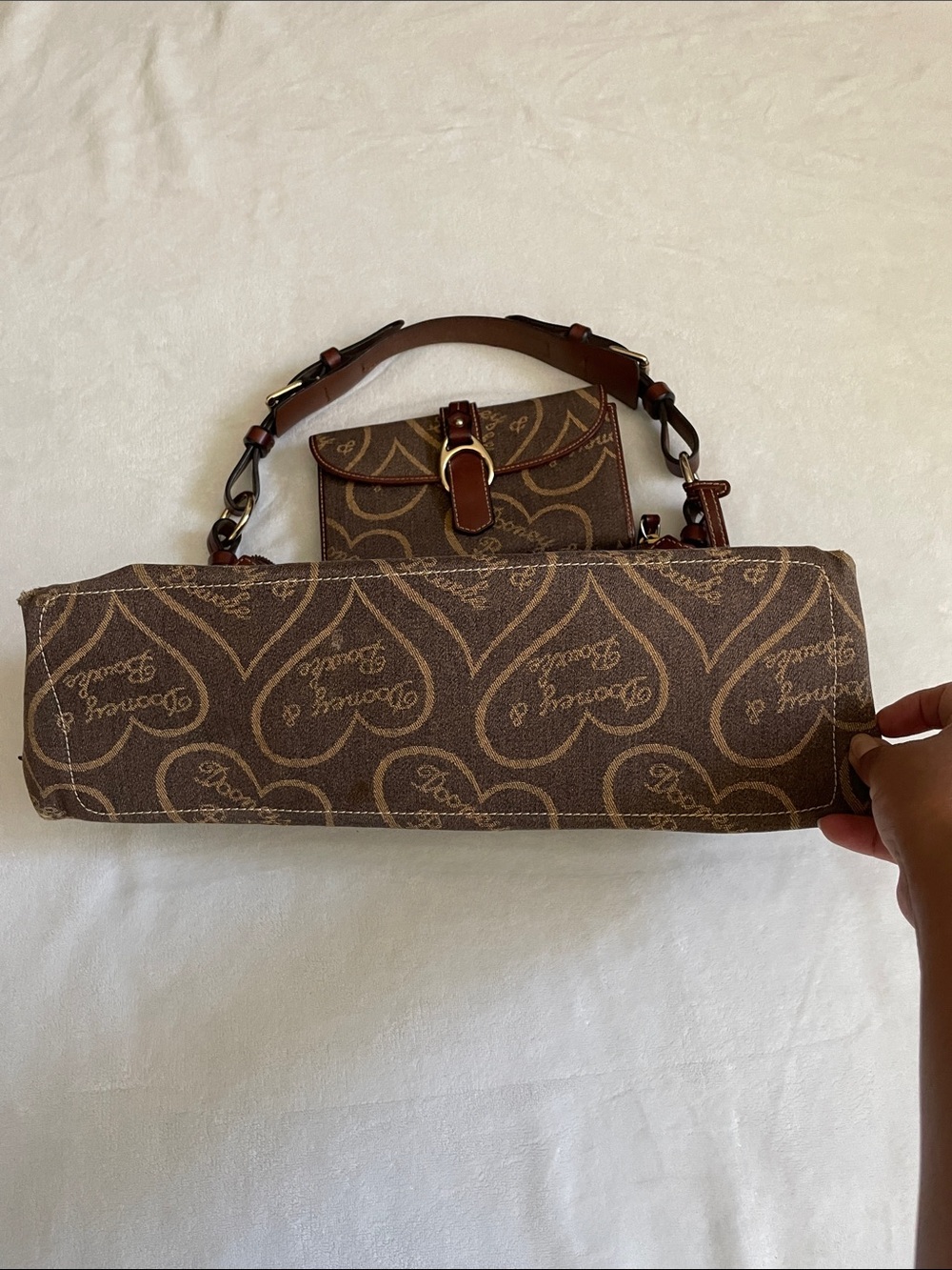 Vintage Dooney & Bourke Heart Print Brown Shoulder Purse and wallet set Y2K 90s - Picture 2 of 10